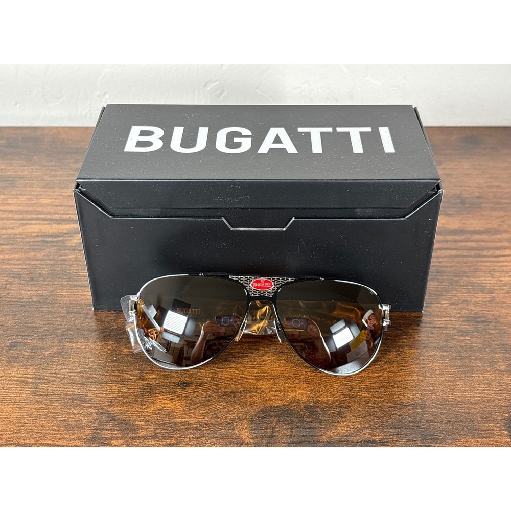 Bugatti Sunglasses BK/SS 63015-147 Black Silver Aviator Brown Lens Made in Japan